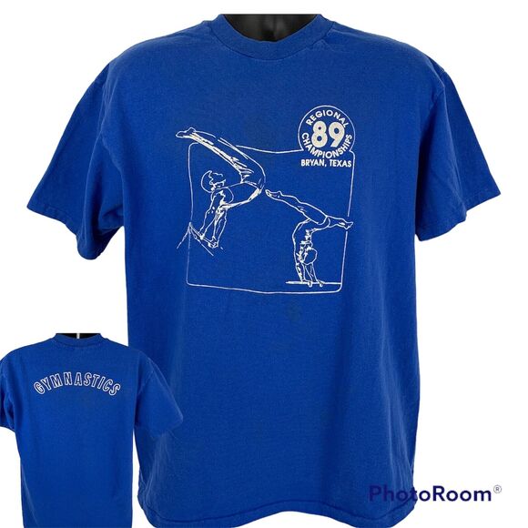 Hanes Other - Vintage 80s Gymnastics Championships T Shirt Bryan Texas USA Blue Unisex L Large